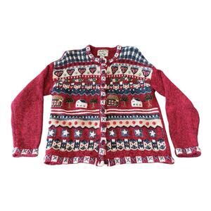 Vintage Heirloom Collectibles L Ramie Cotton Nordic Cottage Knit Cardigan 2000